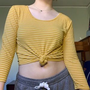 Striped dandelion quarter length sleeve tie up top